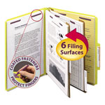 Smead Six-Section Pressboard Top Tab Classification Folders with SafeSHIELD Fasteners, 2 Dividers, Letter Size, Yellow, 10/Box orginal image