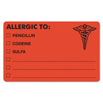 Tabbies Allergy Warning Labels, ALLERGIC TO: PENICILLN, CODEINE, SULFA, 2.5 x 4, Fluorescent Red, 100/Roll orginal image