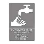 U.S. Stamp & Sign ADA Sign, EMPLOYEES MUST WASH HANDS... Tactile Symbol/Braille, 6 x 9, Gray orginal image