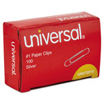 Universal Paper Clips, #1, Smooth, Silver, 100 Clips/Box, 10 Boxes/Pack, 12 Packs/Carton orginal image