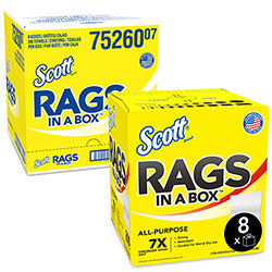 Scott® Rags In A Box™ (75260), White, 200 Shop Towels/Box, 8 Boxes/Case, 1,600 Towels/Case