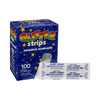 Glitter™ Stat Strip® Adhesive Strip 3/4 X 3 Inch Plastic Rectangle Kid Design (Glitter Strips) Sterile (256700_BX)