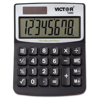 Victor® 1000 Minidesk Calculator, Solar/Battery, 8-Digit LCD (VCT1000)