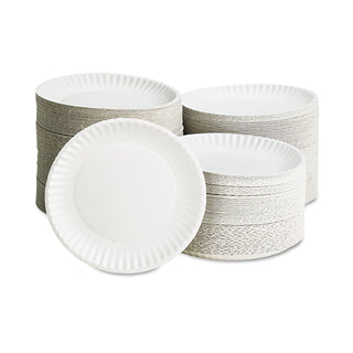 AJM Disposable 9" Paper Plates, White, 10 Bags of 100 Plates (AJMPP9GREWH)