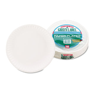 AJM White Paper Plates, 9" Diameter, 100/Bag (AJMPP9GREWHPK)
