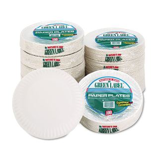 AJM White Paper Plates, 9" Diameter, 100/Bag (AJMPP9GREWHPK)