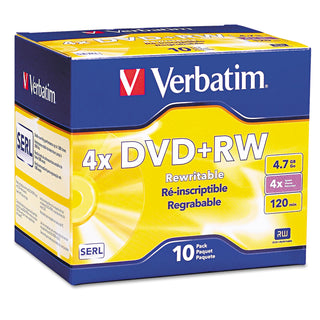 Verbatim® DVD+RW Discs, 4.7GB, 4x, w/Slim Jewel Cases, Pearl, 10/Pack (587947)