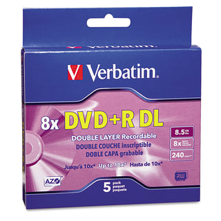 Verbatim® Dual-Layer DVD+R Discs, 8.5GB, 8x, w/Jewel Cases, 5/Pack, Silver (VER95311)