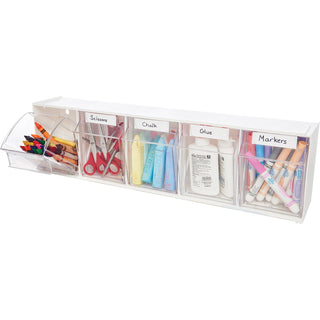 deflecto® Tilt Bins, Interlocking, 5 Bins, 23 5/8&quot; x 5 1/4&quot; x 6 1/2&quot; White (DEF20503OP)