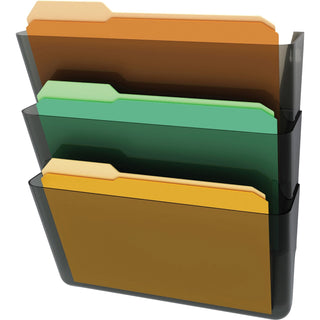 deflecto® Stackable Wall Pockets, 3 Compartments, 13&quot;x4&quot;x14&quot;, Smoke (DEF73602RT)