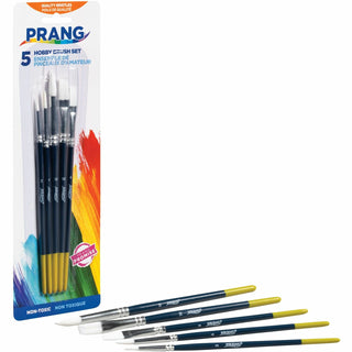 Prang® Hobby Five-Brush Set, Assorted Sizes, Natural Hair, Flat; Round, 5/Set (DIX94005)