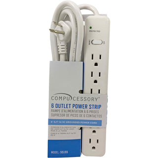 Compucessory 55155 6 Outlet Power Strip, Built in Circuit Breaker, 6&quot; Cord (CCS55155)
