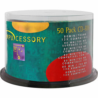 Compucessory CD-RW, Branded Surface, 700MB/80 Minute Cap, 12X Speed, 50/Pack (CCS72102)