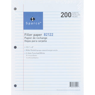 Sparco Filler Paper, Wide Ruled, 10 1/2&quot;x8&quot;, 200/Pack, White (SPR82122)