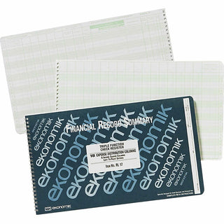 Ekonomik Systems Wirebound Form RL17 Check Register with Income, Expense Dist. Columns, 8 3/4x14 3/4 (EKORL17)