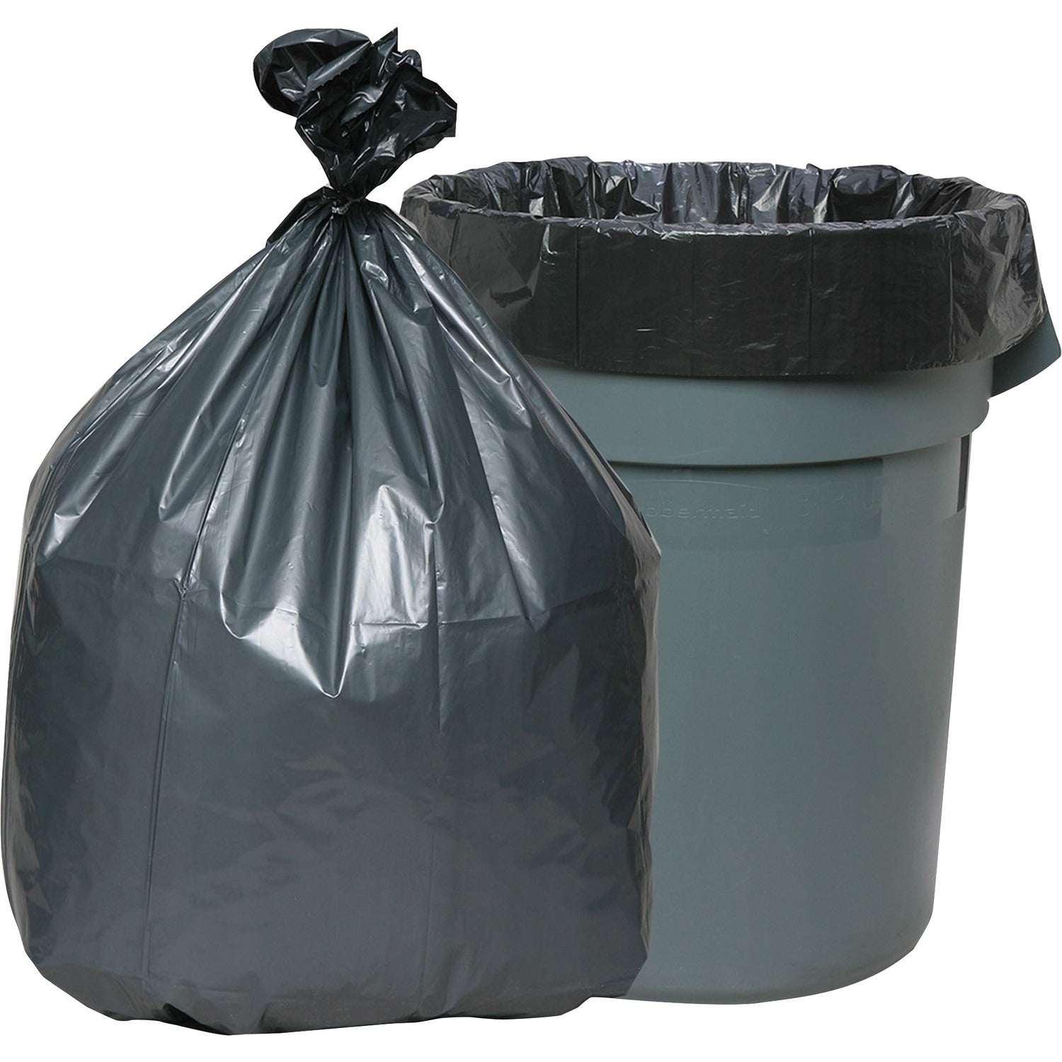 Genuine Joe Black Flat-Bottom Trash Bags, 55 Gallon, 39