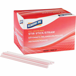 Genuine Joe Stir Sticks, Plastic, For Hot/Cold, 1000/BX, White and Red (GJO20050)
