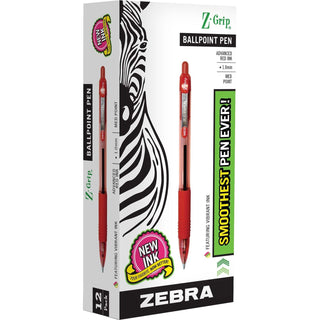 Zebra® Z-Grip Retractable Ballpoint Pen, 1 mm Pen Point Size - Red Ink (ZEB22230)