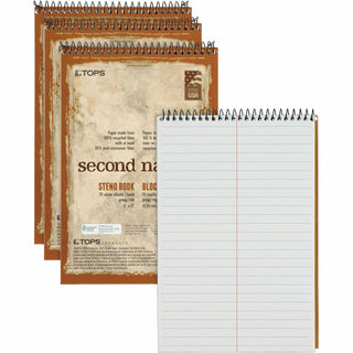 TOPS Second Nature Spiral Steno Notebook, 70 Sheets, Spiral, 0.34" Ruled, 15 lb Basis Weight, 6" x 9", 1", White Paper, Blue, Gray, Brown Cover, 4/Pack (TOP74690PK)