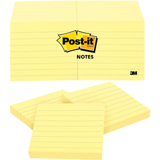 Post-it® Notes, Lined, 3&quot;x3&quot;, 100 Sheets/PD, 12/PK, Yellow (MMM630SS)