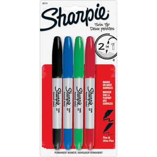 Sharpie® Twin Tip Permanent Marker, Fine/Ultra Fine Point, 4/ST, Asst. (SAN32174PP)
