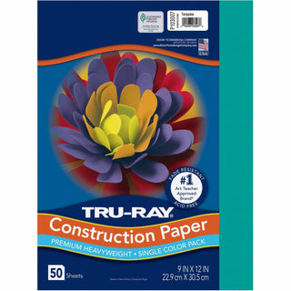Tru-Ray Construction Paper, 76 lbs., 9 x 12, Turquoise, 50 Sheets/Pack (PAC103007)
