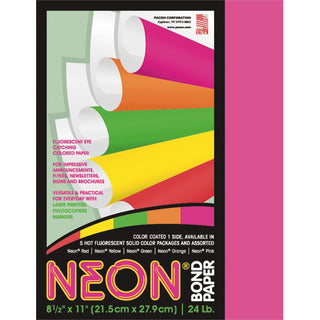 Pacon® Neon Bond Paper, 24 Lb, 100 Sheets, 8 1/2&quot; x 11&quot;, Neon Pink (PAC104319)