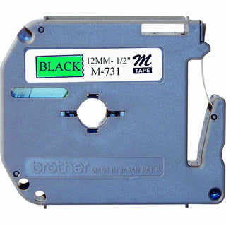 Brother M Series Tape Cartridge for P-Touch Labelers, 0.47" x 26.2 ft, Black on Green (BRTM731)