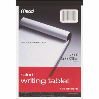 Mead® Writing Tablet, Top-bound, Ruled, 20 lb., 6&quot; x 9&quot; 100 Sh, White (MEA70102)