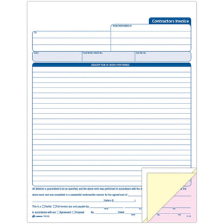Adams® Contractors Invoice, 3-Part, Crbnls, 8-3/8&quot; x 11-7/16&quot; 50St/BK, WE (ABFTC8122)