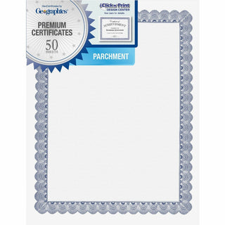 Geographics® Parchment Paper Certificates, 8-1/2 x 11, Blue Conventional Border, 50/Pack (GEO20008)