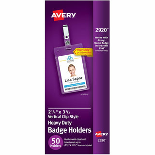 Avery® Photo ID Badge Holders, Business Size, 2 1/4"x3 1/2", Portrait Clip (AVE2920)