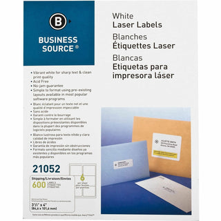 Business Source Mailing Label, Laser, 3-1/3&quot;x4&quot;, 600/PK, White (BSN21052)