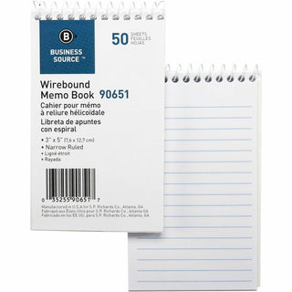 Business Source Wirebound Memo Book, End Spiral, 50 Sheets, 3"x5", 12/Pack, White (BSN90651)