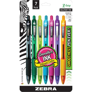 Zebra® Ballpoint Pen, Retractable, 1.0mm Pt, 7/PK, Assorted (ZEB22276)