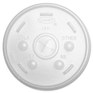 Dart® Plastic Lids, Fits 12 oz to 24 oz Hot/Cold Foam Cups, Straw-Slot Lid, White, 100/Pack, 10 Packs/Carton (DAR16SL)