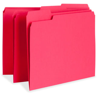 Business Source File Folder, 1-Ply, 1/3 Cut Assorted Tabs, Letter, Red (BSN65776)