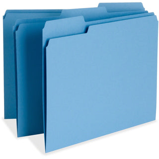 Business Source File Folder, 1-Ply, 1/3 Cut Assorted Tabs, Letter, Blue (BSN65779)
