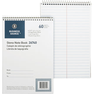 Business Source Steno Notebook, Greg Ruled, 6&quot; x 9&quot;, 60 Sheets, White Paper (BSN26740)