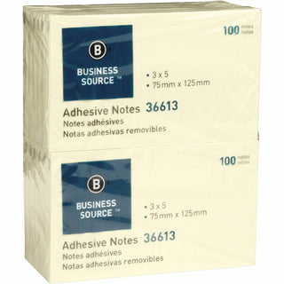 Business Source Adhesive Notes, 100 Sheets, 3&quot; x 5&quot;, Yellow (BSN36613)
