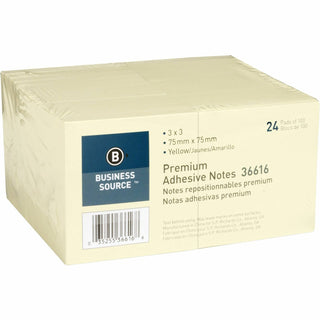 Business Source Adhesive Notes, 100 Sheets, 3&quot; x 3&quot;, 24 Pack, Yellow (BSN36616)