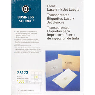 Business Source Label, Mailing, Laser, 1&quot; x 2-3/4&quot;, Clear (BSN26123)