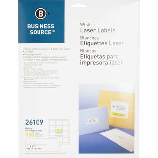 Business Source Label, Mailing, Laser, 1&quot; x 2-5/8&quot;, White (BSN26109)