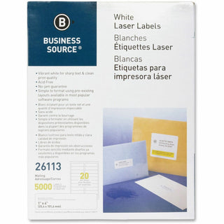 Business Source Label, Mailing, Laser, 1&quot; x 4&quot;, 5000 Pack, White (BSN26113)
