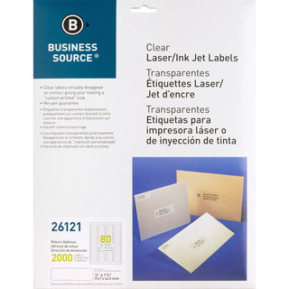Business Source Label, Mailing, Laser, 1/2&quot; x 1-3/4&quot;, 2000 Pack, Clear (BSN26121)