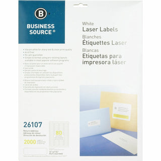 Business Source Label, Mailing, Laser, 1/2&quot; x 1-3/4&quot;, 2000 Pack, White (BSN26107)