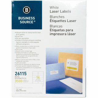Business Source Label, Mailing, Laser, 1-1/3&quot; x 4&quot;, 3500 Pack, White (BSN26115)