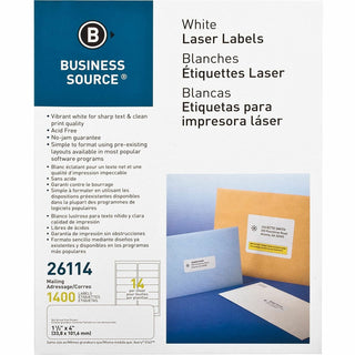 Business Source Label, Mailing, Laser, 1-1/3x4&quot;, 1White (BSN26114)