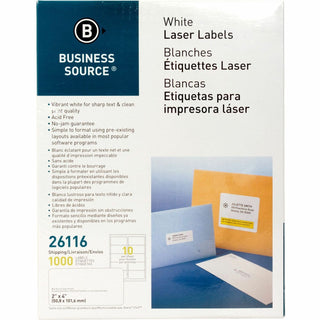 Business Source Labels, Mailing, Laser, 2&quot; x 4&quot;, White (BSN26116)