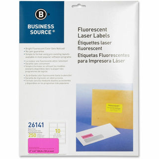 Business Source Laser Labels, Fluorescent, 2&quot; x 4&quot;, 250 Pack, Neon Pink (BSN26141)